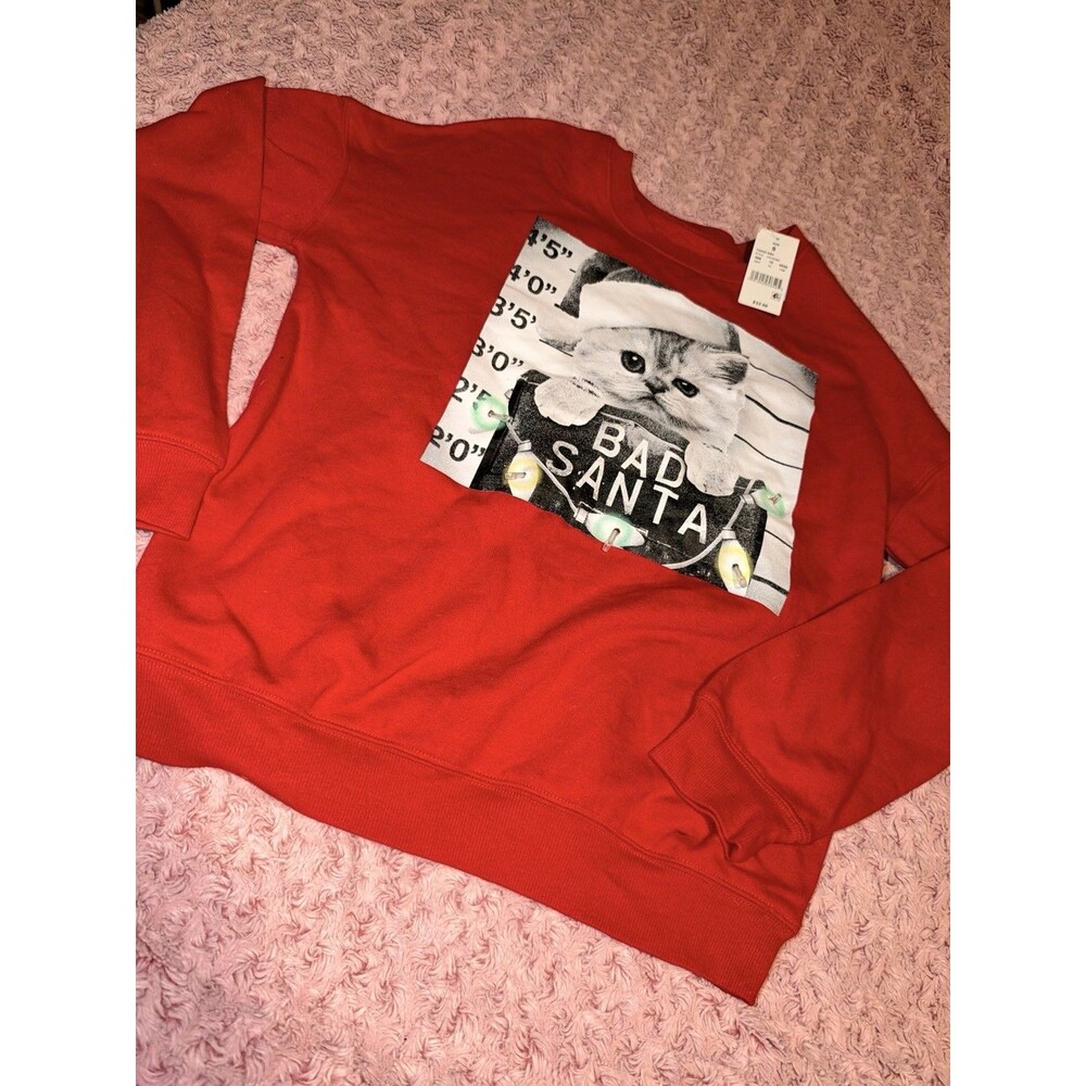 Zoe + Liv Women's Small Red Sweatshirt Bad Santa Cat Holiday Ugly Sweater
